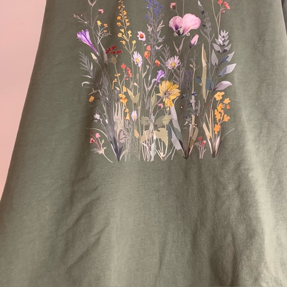 Gildan XL Olive Green Wildflower Graphic Sweatshirt Crew Neck Pullover - Picture 6 of 9
